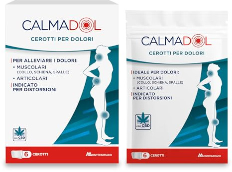 Calmadol Cerotti con CBD e Arnica, per Dolori Muscolari e Articolari, con Cannabidiolo e Mentolo, Sollievo Fino a 24 Ore, 6 Cerotti Adesivi