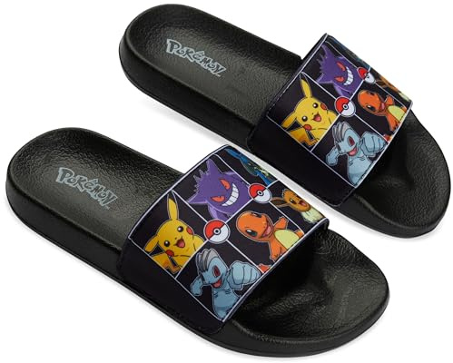 Pokémon Ciabatte da Piscina Bambino Ciabatte Slide Estive Bambino Ragazzo Mare Piscina Spiaggia 30-38 (Nero/Multi, 32 EU)