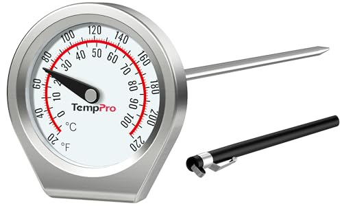 TempPro Dial Instant Read Meat Thermometer for Cooking, Grill Food Thermometer with Glass Lens, Portable Kitchen Thermometer for Liquid, Steak, Turkey Temp Checking (Previously ThermoPro)