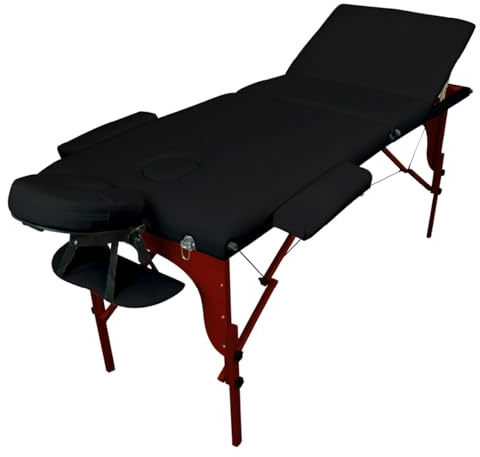 Vivezen - Table de Massage Pliante 3 Zones en Bois foncé avec Panneau Reiki + Accessoires et Housse de Transport - Noir