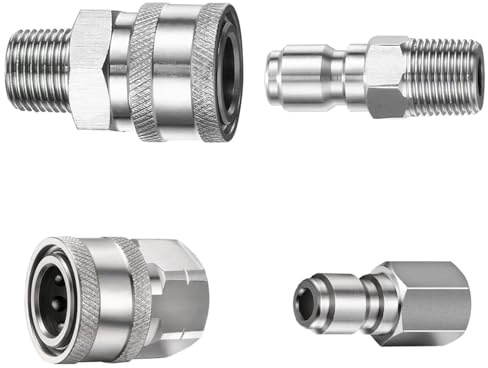 Hochdruckreiniger-Adapter, Edelstahl, männlich und weiblich, Schnellverbindungen, Innen- und Außenloch, Unterlegscheibenkupplung für Schlauch, Pumpe, Kugelhahn (1/4 Zoll NPT)