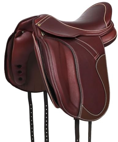 A&M Reitsport Selle de dressage 1146 en cuir, tête interchangeable, arbre en polyflex, marron/beige, taille : 18,5
