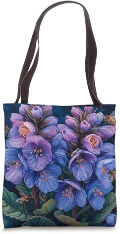 Bergenia Flower Blooming With Bees Around Graphic Tote Bag