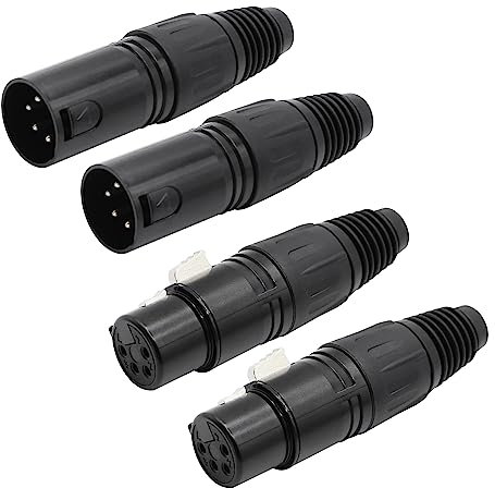 Xilaghy 4-Pin XLR Cable Connector XLR 4 Pin Male&Female Plug Connector Mic Cable Plug Connector Audio Adapter for Microphone, Mixers, Black, 2 Pair
