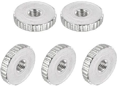 sourcing map Knurled Thumb Nuts, M3 Female Thread Thin Type, Nickel-Plated Carbon Steel Knurled Nut Flat Head Through Hole Lock Adjusting Nuts for 3D Printer, 10Pcs