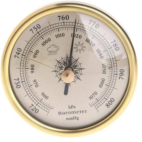Barometer, Wetterstation analog, Luftwetterstation, Barometer-Hygrometer for Aufhängen an der Wand, 1070 hPa, goldfarben, rundes Zifferblatt