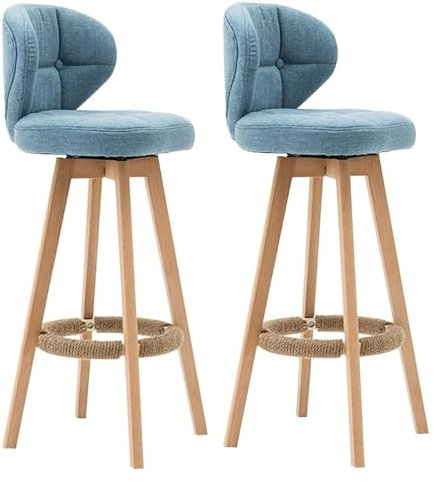 Generic Barhocker,Hocker Set Von 2 360° Drehbaren Barhockern Mit Rücken, Barstuhl Für Küchentheke/Blau/64Cm