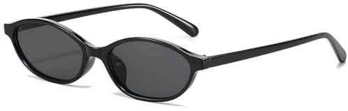 YAMEIZE Retro Oval Cat Eye Sunglasses for Women Vintage 90s Sunglasses Small Oval Glasses Narrow Shades UV400