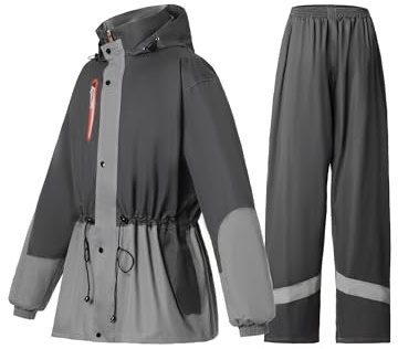 RAINFREEM Rain Suit for Women Waterproof Hooded Rain Gear Rain Jacket and Pants 2 Piece Breathable Rain Coat Outdoor