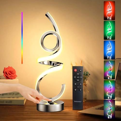 Wefomey Modern RGBWIC Spiral Table Lamp Color Changing Night Light Rechargeable LED Nightstand Lamps Dimmable Bedroom Lamp with Remote Control for Home Decor Living Room Bedroom Office
