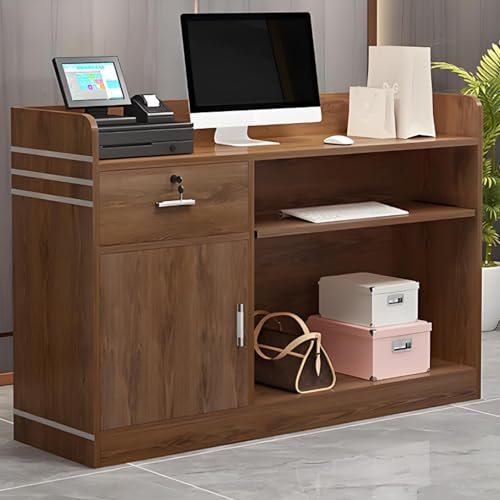 Snaweo Empfangstheke mit Theke, Empfangstresen mit Schubladen und Ablageflächen, Rezeptionstheke mit großem Ablageschrank, für Lobbys, Salons, Einzelhandel(Walnut,80cm/31.4in)
