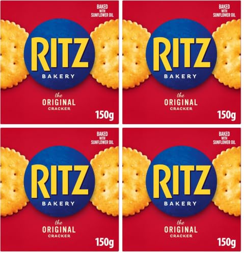 Ritz Original Cracker Box, Cheese Flavour Savoury Biscuits, Cracker Snack to Share, 150 g (Pack of 4)