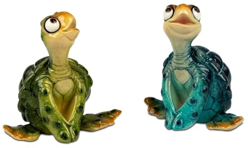 formano 2er Set Schildkrötenpaar sitzend 9 cm Deko Figuren Kunststein Skulpturen Frogs Geschenkidee Glänzend für Wohnzimmer Büro Regal - Lustige Tierfiguren