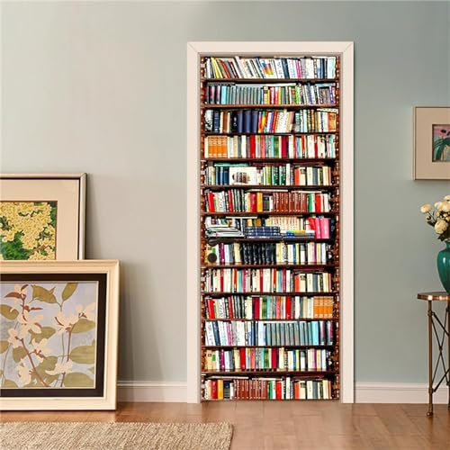 Selbstklebend Türbekleben Bücherregal Türtapete 95x215 cm, TürPoster Bücherregal Türbilder 3D Türaufkleber Dekoration Poster Tapete Türfolie, PVC Fototapete Wandtattoo Tür Tapeten m438
