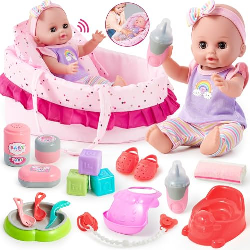 Tacobear Accessoires de poupée pour bébé avec accessoires, lit de poupée, porte-poupée, tétine, biberon, 30 cm, 12 tons, jouet de Noël, cadeau d'anniversaire pour fille de 3, 4, 5, 6 ans