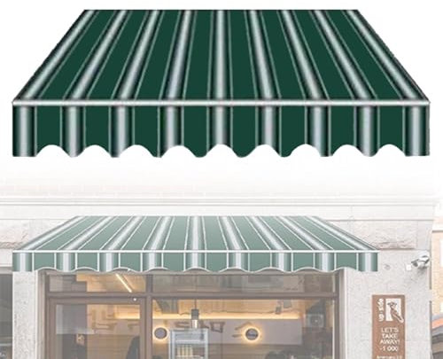 Tenda da sole di ricambio impermeabile resistente ai raggi UV per tenda da patio in poliestere a righe verdi, 294 x 246 cm, ideale per giardino e terrazza