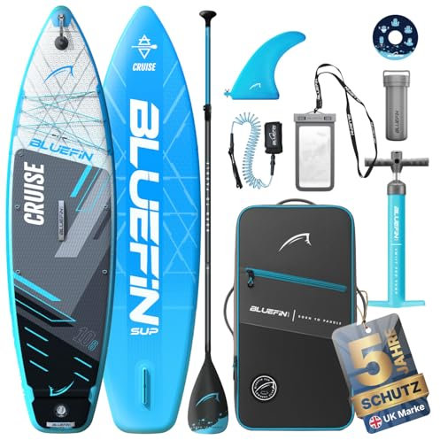 Bluefin Cruise 10'8 Blau aufblasbares Paddleboard | Premium-SUP-Paket & Zubehör | Rutschfestes Deckpad & leicht | 6' Dickes Allround-SUP-Paddleboard | Stand-up-Board für Erwachsene & Jugendliche