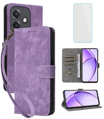 IUQXU RFID Wallet Phone Case for OPPO A60 5G/OPPO A40 4G Purple | with Screen Protector,Leather Flip Cover,Card Slot,Kickstand,Women Men Mobile Phone Case for OPPO A40M 4G A3X 5G