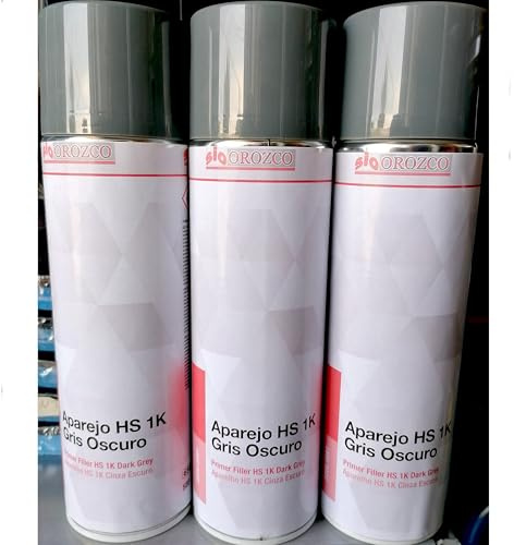 SIO 3x Spray Aparejo Imprimación HS Gris Oscuro 500 ml – Primer Rellenador Alta Cobertura para Coche – Imprimación Pintura Carrocería Secado Rápido – Reparación Automoción Profesional