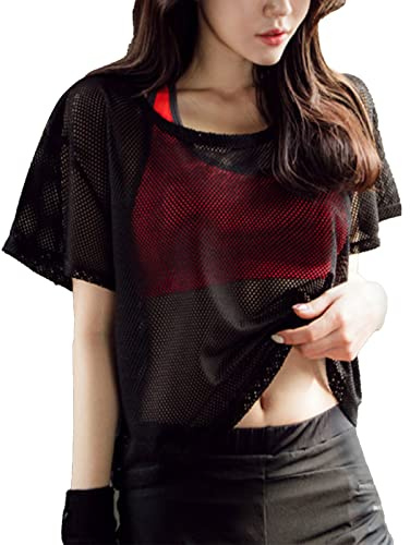 Kvinnor Mesh Täcker, Se Genom Sheer Fishnet Top T-shirt Crop Top för Kvinnor