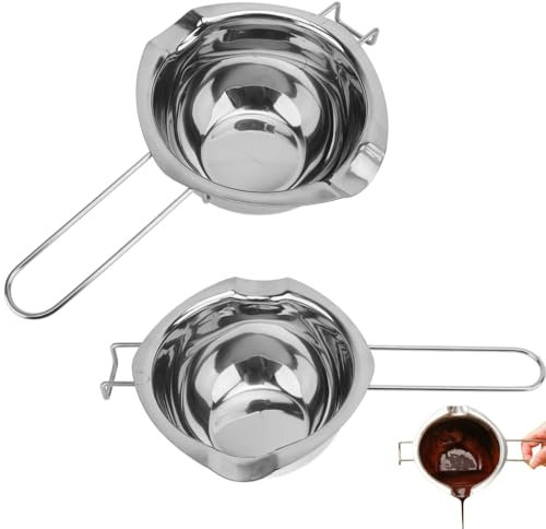 Beufee 2Pcs 500ML 304 Stainless Steel Double Boiler Universal Melting Pot for Melting Chocolate, Candy, Candle, Soap and Wax