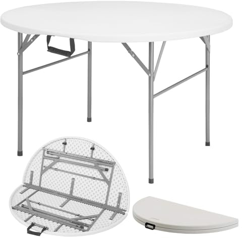 Floordirekt - Tavolo da giardino pieghevole rotondo 120 x 74 cm – Tavolo da bar da giardino, tavolo da birra, tavolo da pranzo, tavolo pieghevole bianco (Shiga)