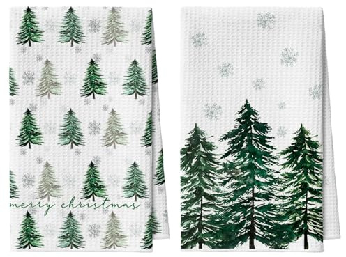 Artoid Mode Kiefern Schneeflocken Bäume Weihnachten Bar Küchentücher Geschirrtücher, 42x65 cm Mikrofaser Saugfähig Küchen Reinigung Deko 2er Set