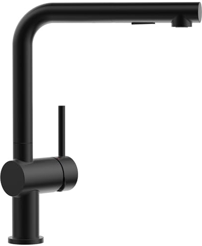 CECIPA Robinet Cuisine Douchette Noir, Mitigeur Cuisine Avec Douchette, Robinetterie de Cuisine Inox 304, Mitigeur Evier 2 Jets Rotatif à 360°, X203B Acier Inoxydable