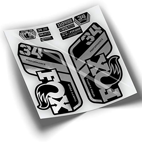 Ref: VP417 Aufkleber, kompatibel mit Fox 34 Performance 2021–2025 MTB, Sticker, Aufkleber, Aufkleber für Mountainbikes, (verchromtes Silber)