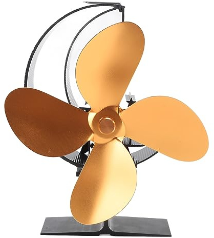 Natudeco Holzofenventilator, wärmebetriebener Ofenheizer, Kaminventilator, nicht elektrischer Holzofen für Camping im Innen- und Außenbereich (Gold)