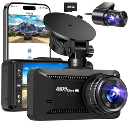 4K Dashcam mit 3,94 Bildschirm/Vorne & hinten/Autokamera mit 170° Weitwinkelansicht/Nachtsicht/Parküberwachung/G-Sensor Auto Kamera Vorne und Hinten