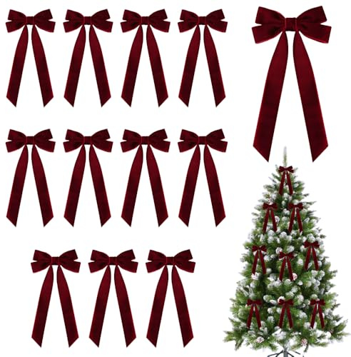 Schleifen Deko, 12 Stück 13 x 22 cm Samt Schleifen, Geschenkschleifen zum Basteln für Geschenkverpackungen, für Valentinstag Hochzeit Weihnachten