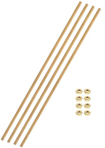 QUARKZMAN Messing Gewindestange M2.5x0.45x150mm mit Sechskantmuttern 4 Set | Steigung Rechtsgewinde Befestigungssatz für Schrauben Möbeln Maschinen Gewindebolzen Messingbolzen Möbelbeschläge