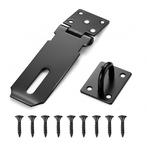 Heavy Duty Stainless Steel Padlock Hasp & Staple Shed Lock & Lock For Bedroom Door Hasps And Staple-Hasp And Staple Heavy Duty Security Latch For Sheds, Gates, Doors, Cabinets & Pet Enclosures (Black)