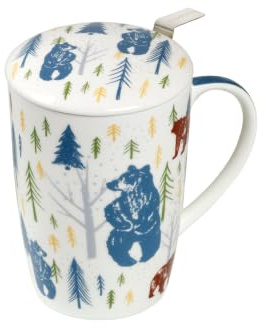 TEA SHOP - Taza de Té o Infusiones con filtro, infusor y tapa - Taza Super Jumbo Bear Forest - Fabricada en Porcelana