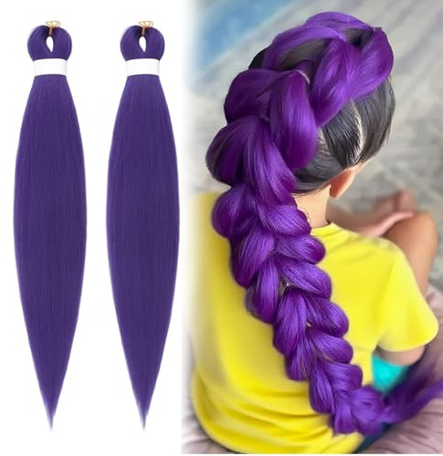Rajout Cheveux Tresses Violet, 2 Pieces Yaki Textured Cheveux Tresse Africaine Meches, Extension Cheveuxs Violet pour Bals Masqués, Cosplay, Scène, Noël, Halloween