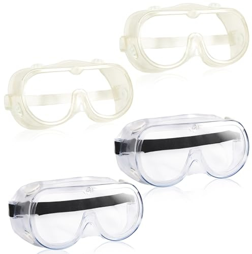 4 Stück Schutzbrille Arbeitsschutzbrille Transparent Schutzbrille Brillenträger Antibeschlag Antispeichel Arbeitsschutzbrille für Brillenträger Safety Goggles Schwarz und Weiß