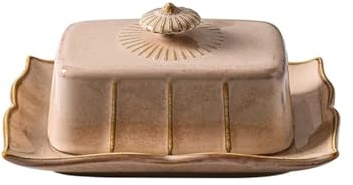 Ustensiles de cuisson Beurrier en céramique Plateau ménager exquis avec couvercle Rectangulaire Dim Sum Hôtel pour Cuisine(Khaki)