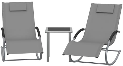 3-Teiliges Relaxliege Gartenliege, Liegestuhl Wetterfest, Schwungliege Mit Kopfkissen Und Beistelltisch, 150 kg Belastung, Sonnenliege Atmungsaktiv, Schaukelliege Outdoor Terrasse Balkon, Grau