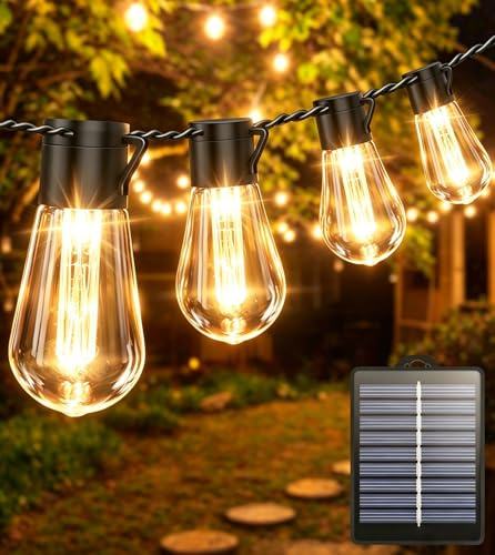 AMZINPRO Solar Festoon Lights Outdoor, 10M/32.8FT Solar String Lights Outdoor Garden, Waterproof with 8 Modes, 16 Shatterproof Bulbs String Lights for Garden Patio Party, Wedding Decor