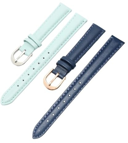HMFang Äkta Läderarmband For Damklocka, Enkelt Armbandsur, Blått Rosa Grått Klockarmband 14 16 18 20 Mm(Dark blue rosegold,20mm)