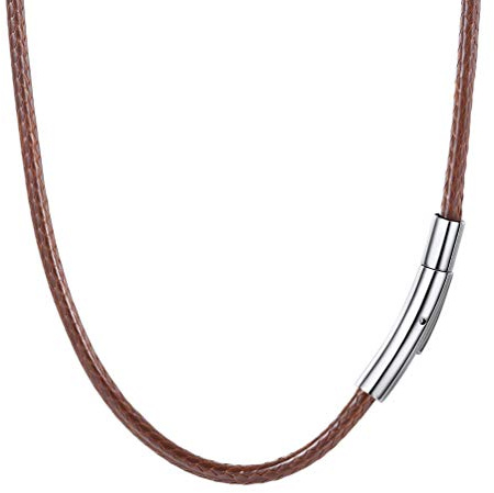 PROSTEEL Mens Leather Necklace Cord - 3mm Brown Braided Waxed Waterproof Rope Chain for Pendant with Stainless Steel Clasp, 28 Inches Length (with Gift Box)