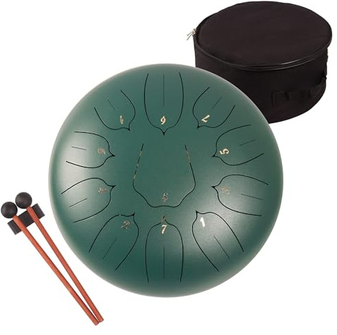 LOMUTY Handpan Drum, Stahlzungentrommel 11 Töne C Dur 12 Zoll, Grün | Zungentrommel 30 cm, Regentrommel Klangheilung, Meditation, Yoga, Steel Tongue Drum, Handtrommel mit Drumsticks, Tragetasche