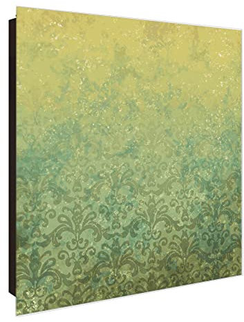 banjado Großer Schlüsselkasten Glas - Schlüsselbox 30x30cm mit 50 Haken - Schlüsselkasten modern für Schlüsselaufbewahrung mit beschreibbarer, magnetischer Glastür - Motiv Messing alt