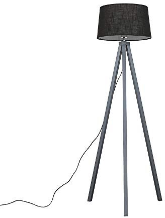 MiniSun | Modern Grey Wood Floor Lamp with a Black Faux Linen Tapered Shade | Floor Lamps & Torchieres, Home Décor & Improvement Essential | Includes Bulb [3000K Warm White]