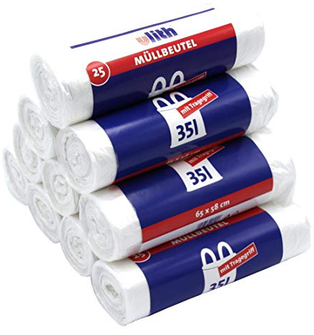Ulith 35-Liter-Müllbeutel mit Tragegriff, 35 Liter reißfest und flüssigkeitsdicht recycelbares Produkt und Verpackung