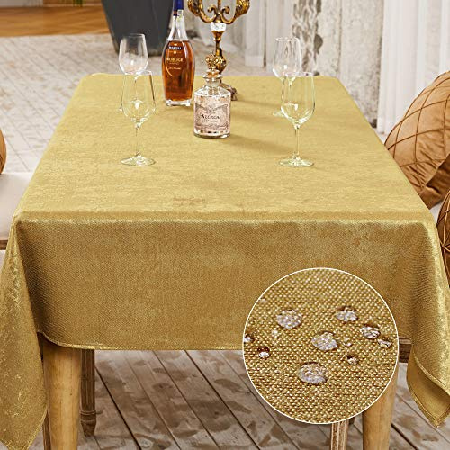 Tischdecke in Goldgelb 140 x 240 cm, schmutzabweisend, mit leichtem Glanz | Rechteckig, wasserabweisend，bügelfrei, waschbar, Restaurant, Küche, Party, Dekorativ, Weihnachten, Neujahr, Café, Garten