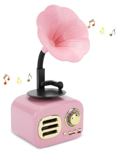 Haut-Parleur Bluetooth Rétro en Forme de Phonographe, Mini Gramophone Vintage, Lecteur de Musique pour Décor de Chambre à Coucher (Rose)