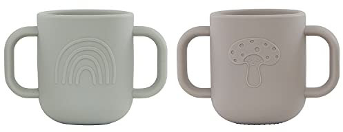 OYOY Kappu Cup - Pack of 2 - Trinkbecher mit zwei Henkeln für Babys und Kleinkinder - Kinderbecher in Grau (Clay/Pale Mint) aus Silikon - H7,5 cm x L11 cm x B6,5 cm - M107083