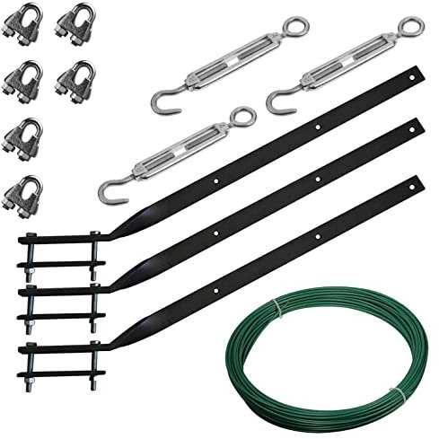 Kit Completo 3 Stendibiancheria per ringhiera balcone in ferro rigido stendibiancheria barra asciugatrice + 20mt filo verde + morsetti e tirandini